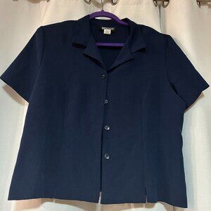 Briggs button up women’s sz L navy old money granny core luxury vintage Jacquard